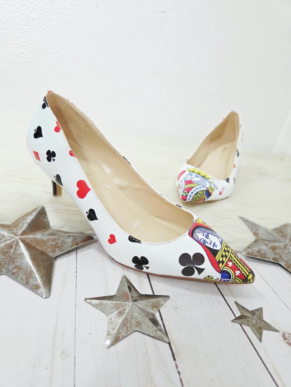 Poker pumps king queen hearts playing card vegas stiletto heels point women's 8